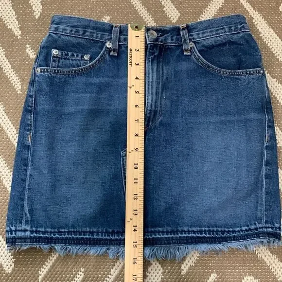 rag & bone Distressed Style Fringed Medium Wash Denim Skirt W1B2K273FRI Size 27 - Picture 15 of 17